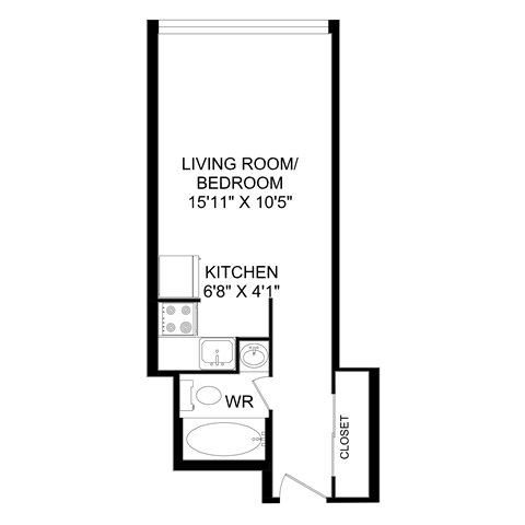 a floor plan of a 1 bedroom floor plan